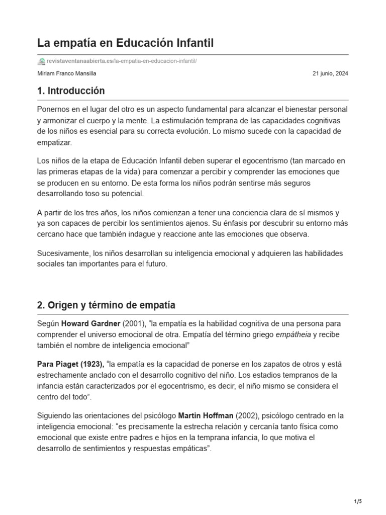 Empatía en Educación Infantil | PDF | Empatía | Las emociones