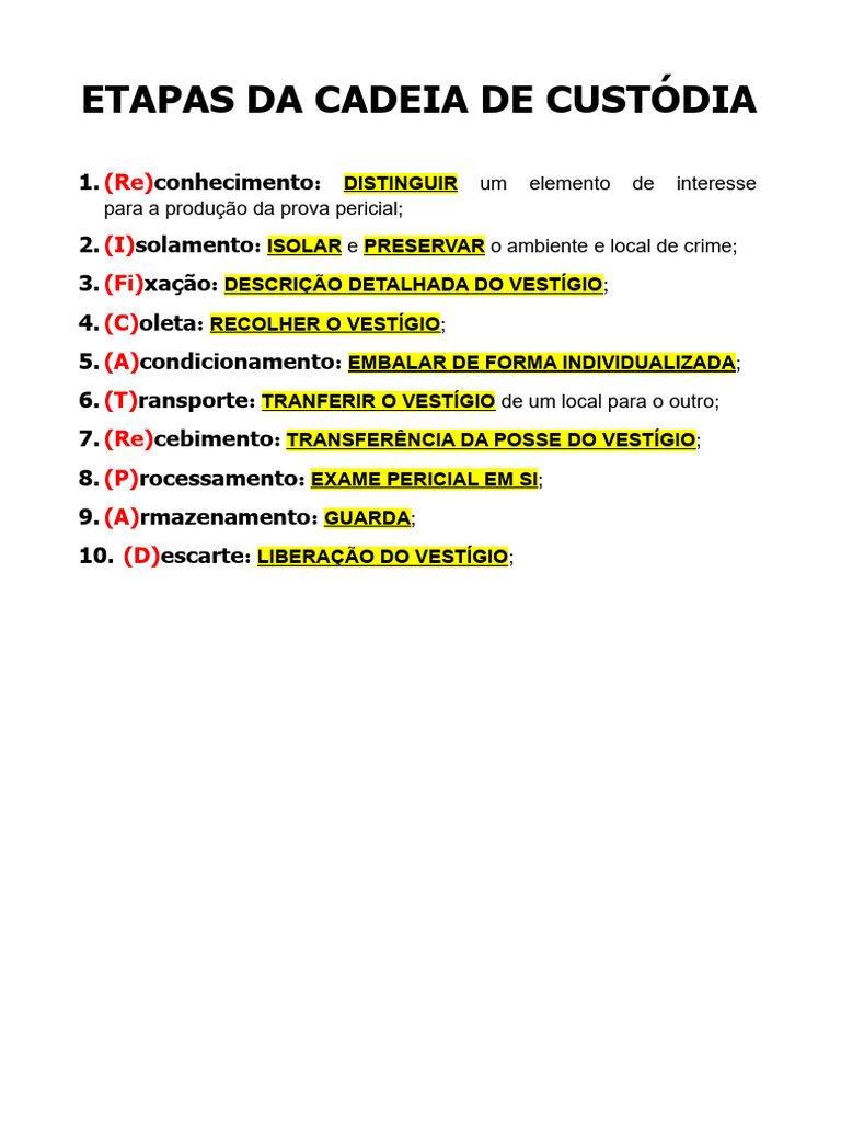 Etapas da Cadeia de Custódia | PDF