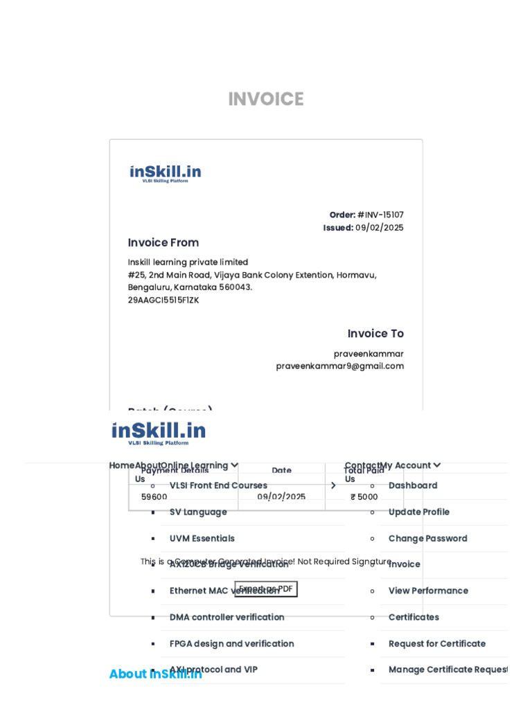 InSkill Invoice for Physical Design Course | PDF | Computing | Computer ...