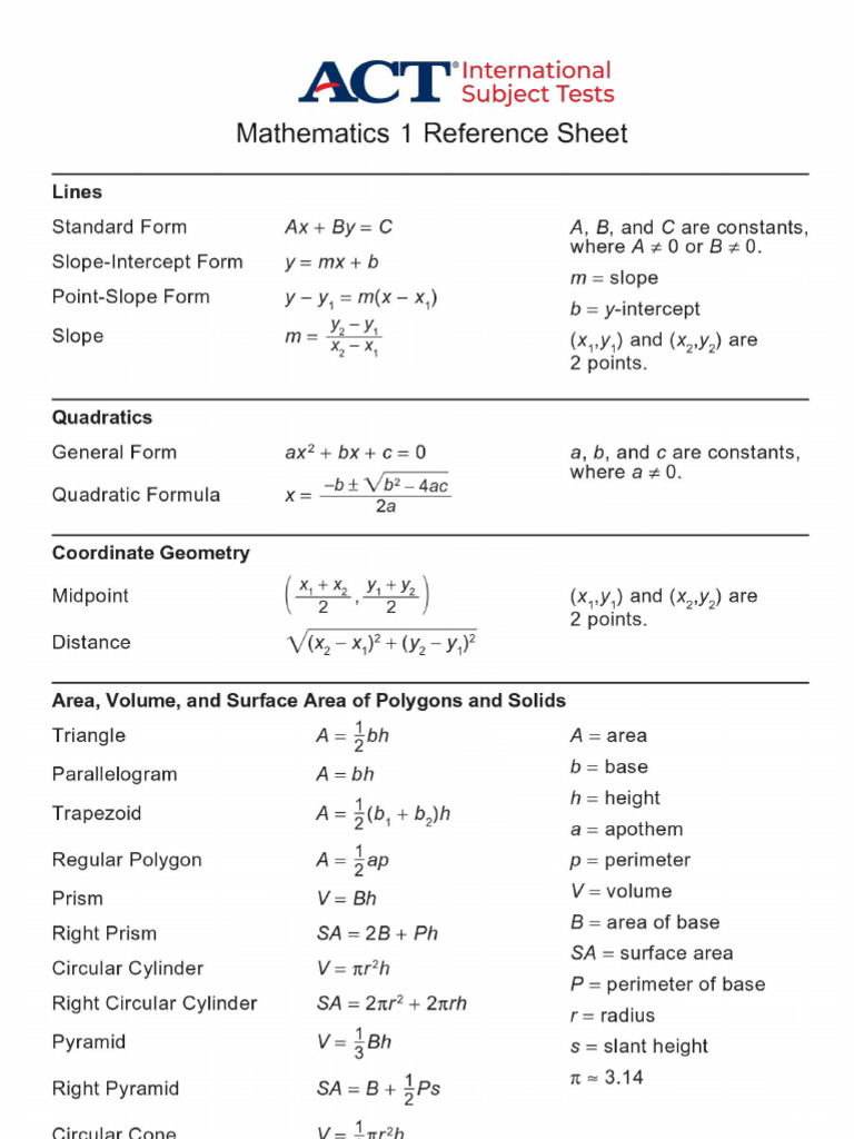 Comprehensive Math Reference Guide | PDF | Area | Circle