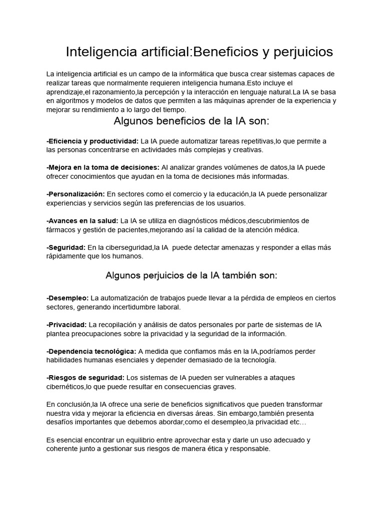 Beneficios y riesgos de la inteligencia artificial | PDF