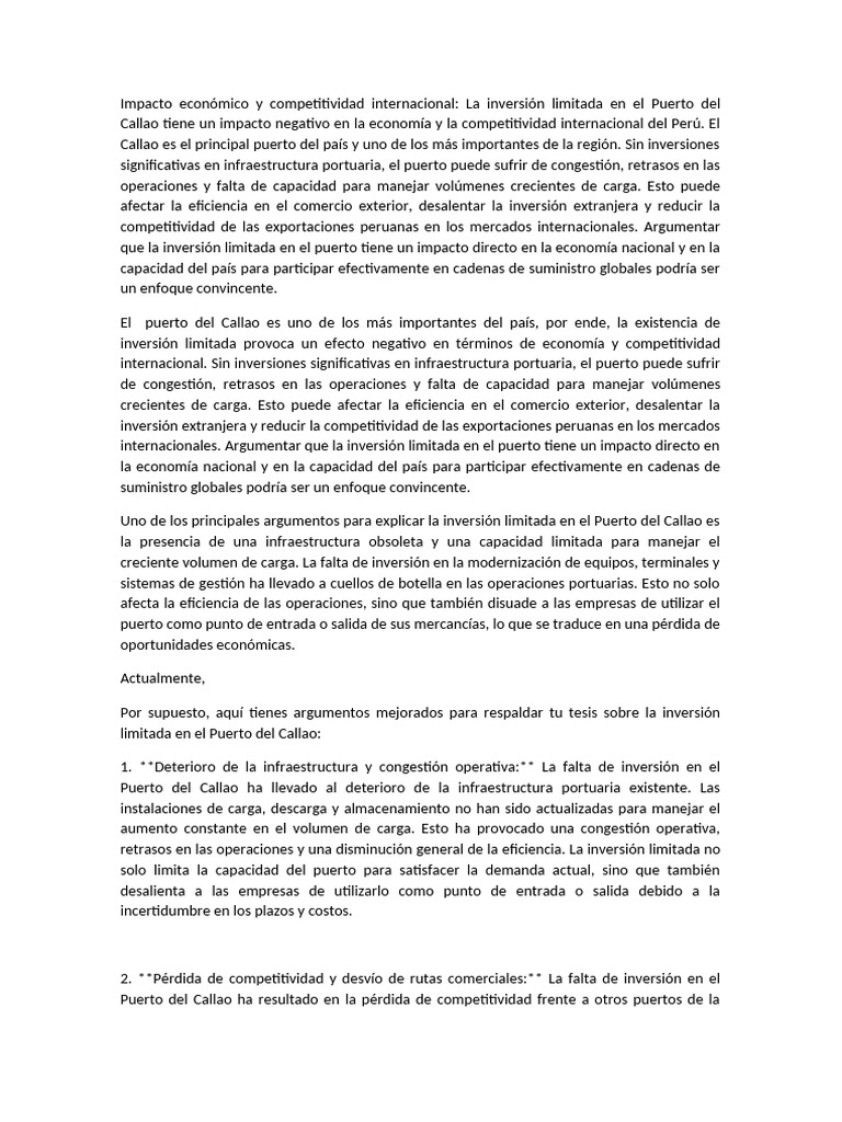 Argumento - Inversión Limitada | PDF | Puerto | El comercio internacional