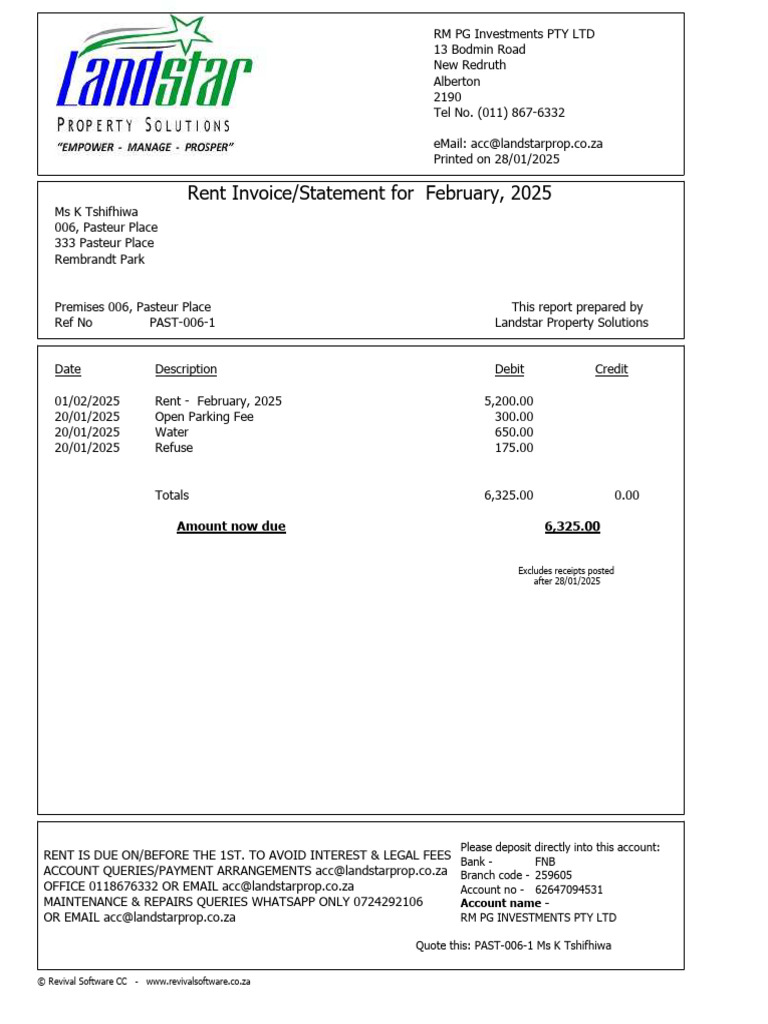 February 2025 Rent Invoice Statement | PDF | Banking Technology ...