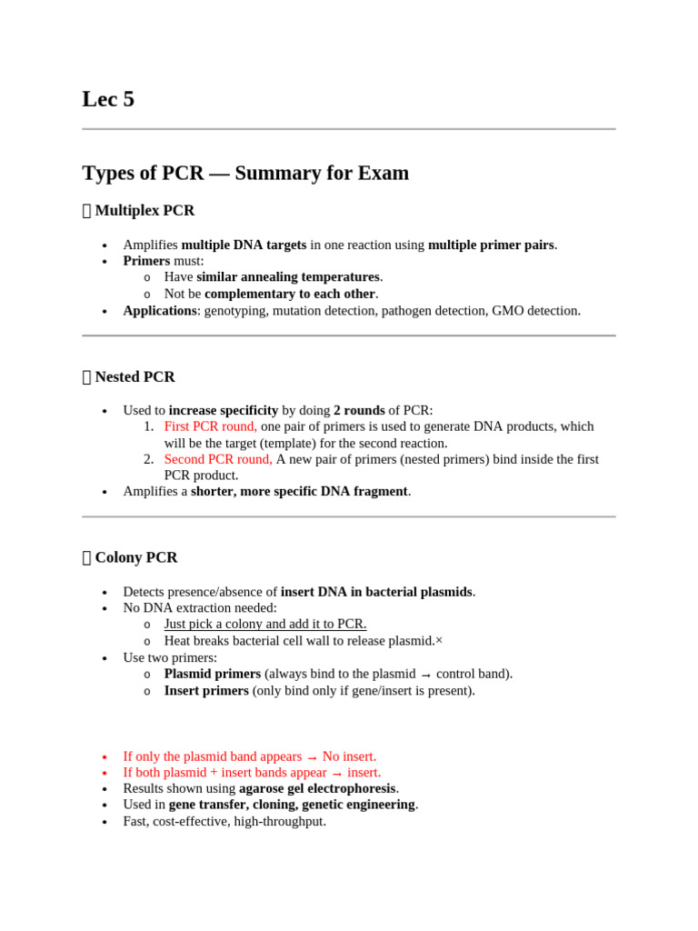 Lec 5 | PDF | Polymerase Chain Reaction | Scientific Techniques