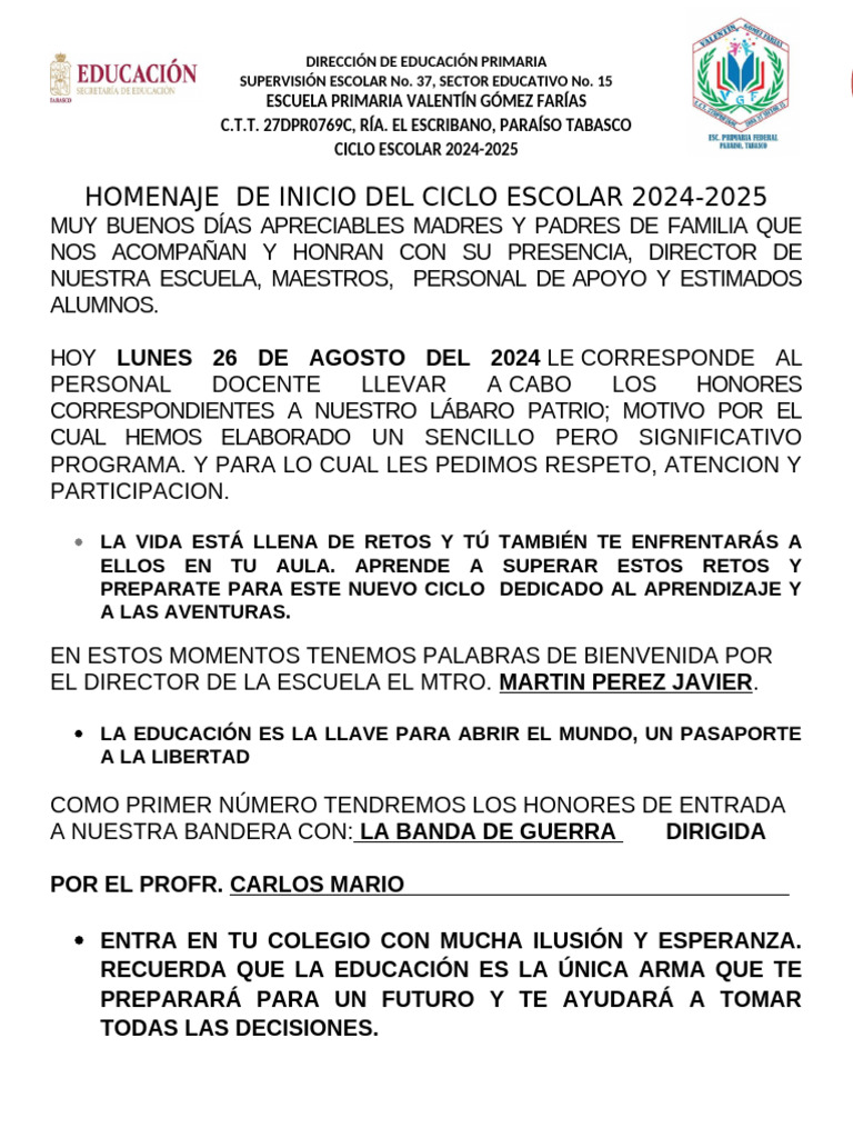 Inicio del Ciclo Escolar 2024-2025 | PDF | Escuelas | Aprendizaje