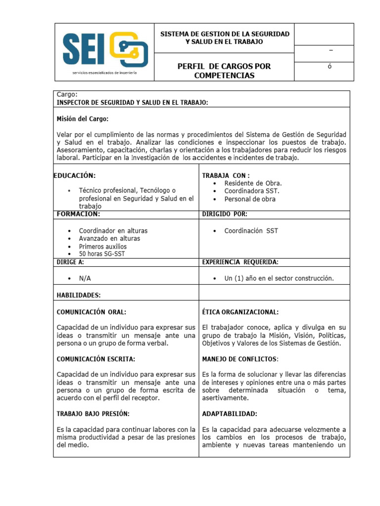 Perfil de Inspector de Seguridad Laboral | PDF | Valores | Comunicación