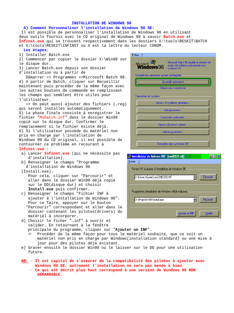 Installation personnalisée de Windows 98 | PDF | Microsoft Windows ...