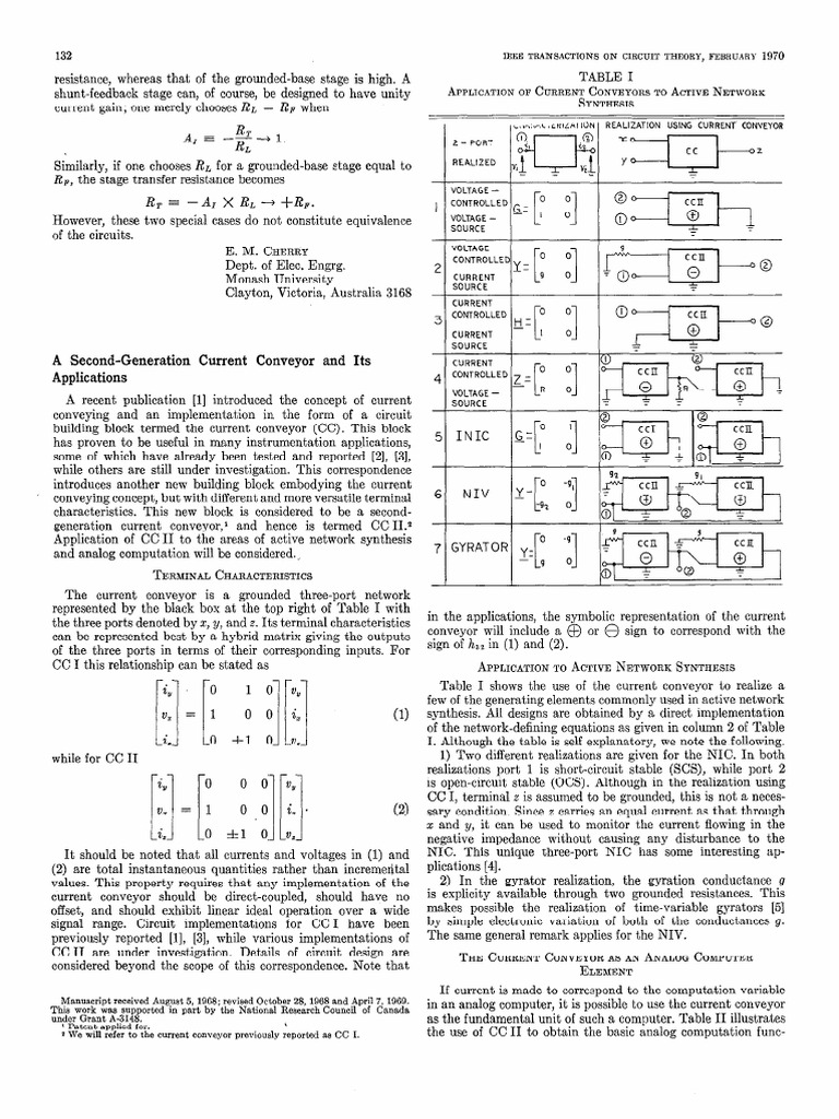 Second-Generation Current Conveyor and Applications | PDF | Electronic ...