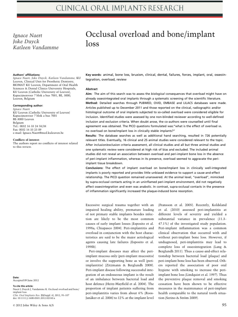 Occlusal Overload Effects on Implants | PDF | Dental Implant | Medical ...