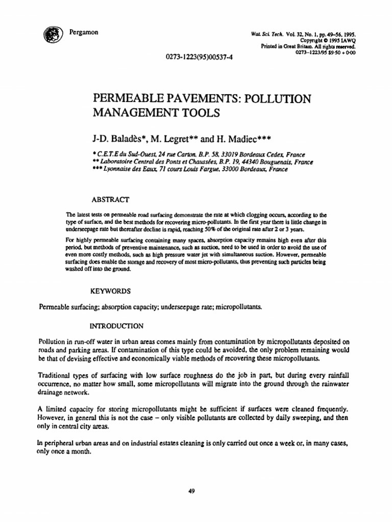 Permeable Pavements for Pollution Control | PDF | Road | Parking Lot