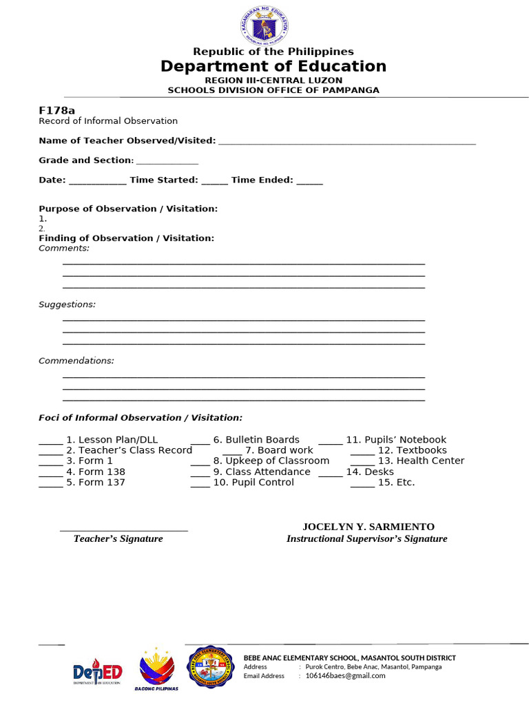 Bebe Anac Elementary School Observation Report | PDF | Chess | Chess Theory