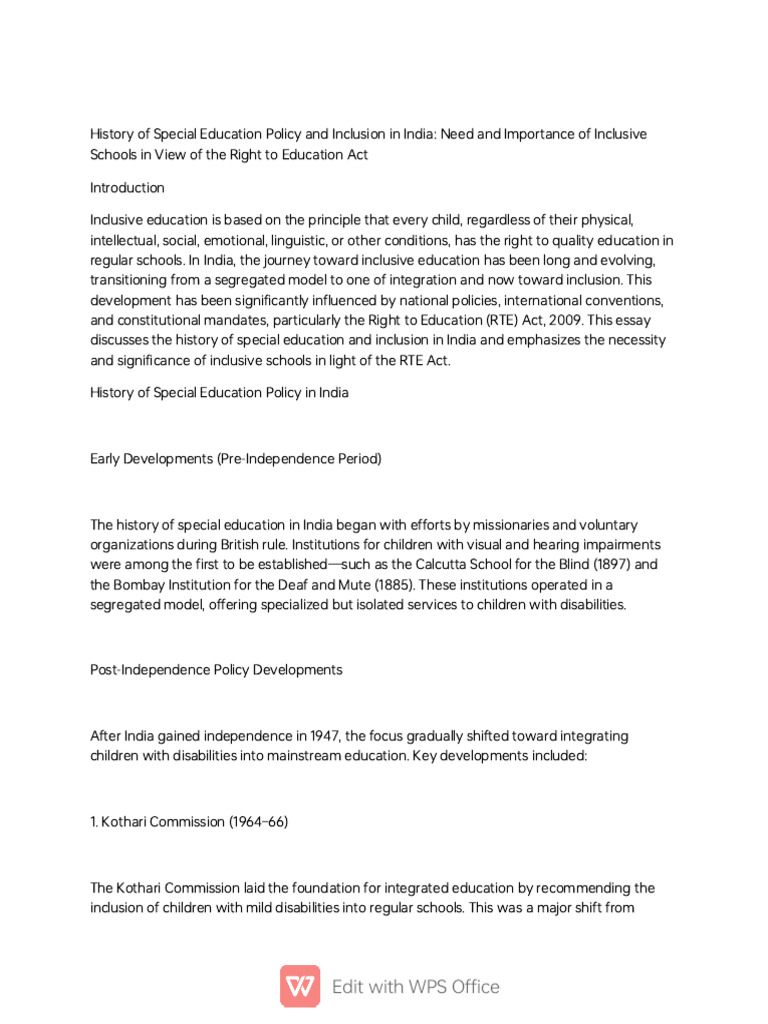 History of Inclusive Education in India | PDF | Inclusion (Education ...