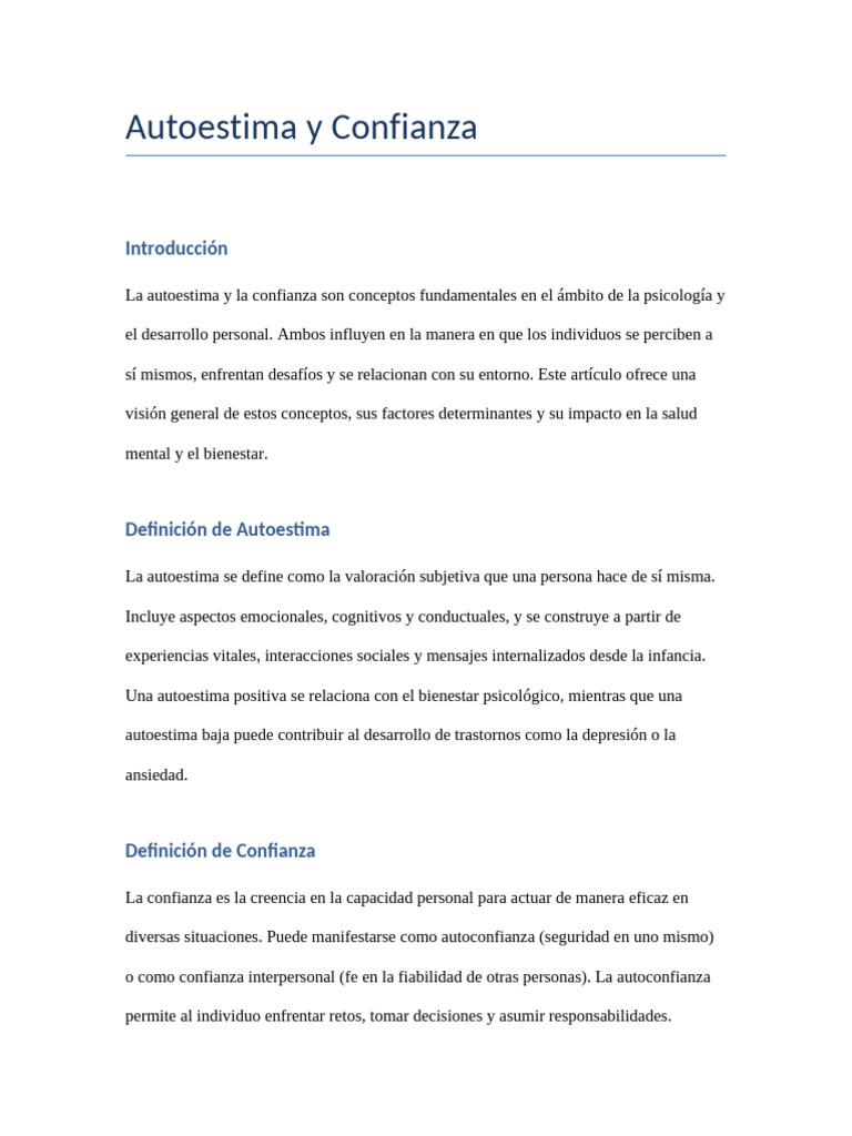Autoestima y Confianza: Claves para el Bienestar | PDF | Autoestima ...