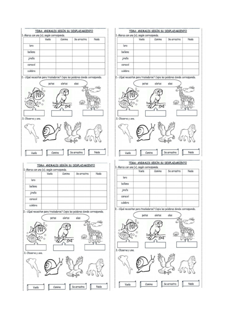 Animales Según Su Desplazamiento.2a | PDF