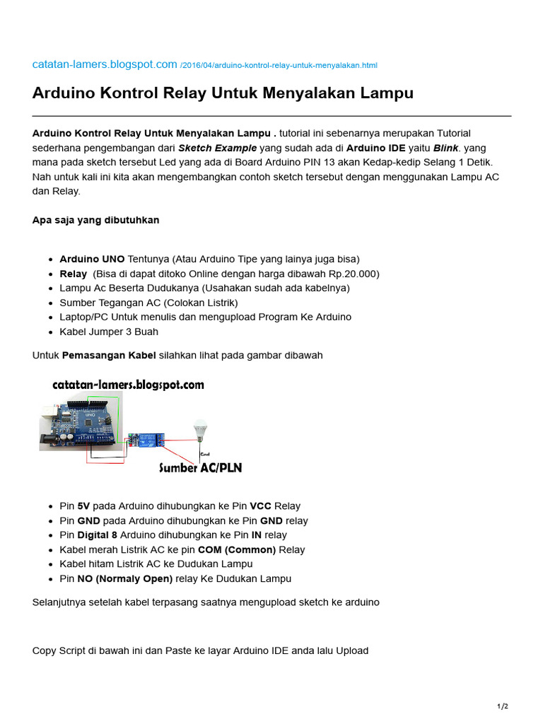 Kontrol Relay Lampu dengan Arduino | PDF