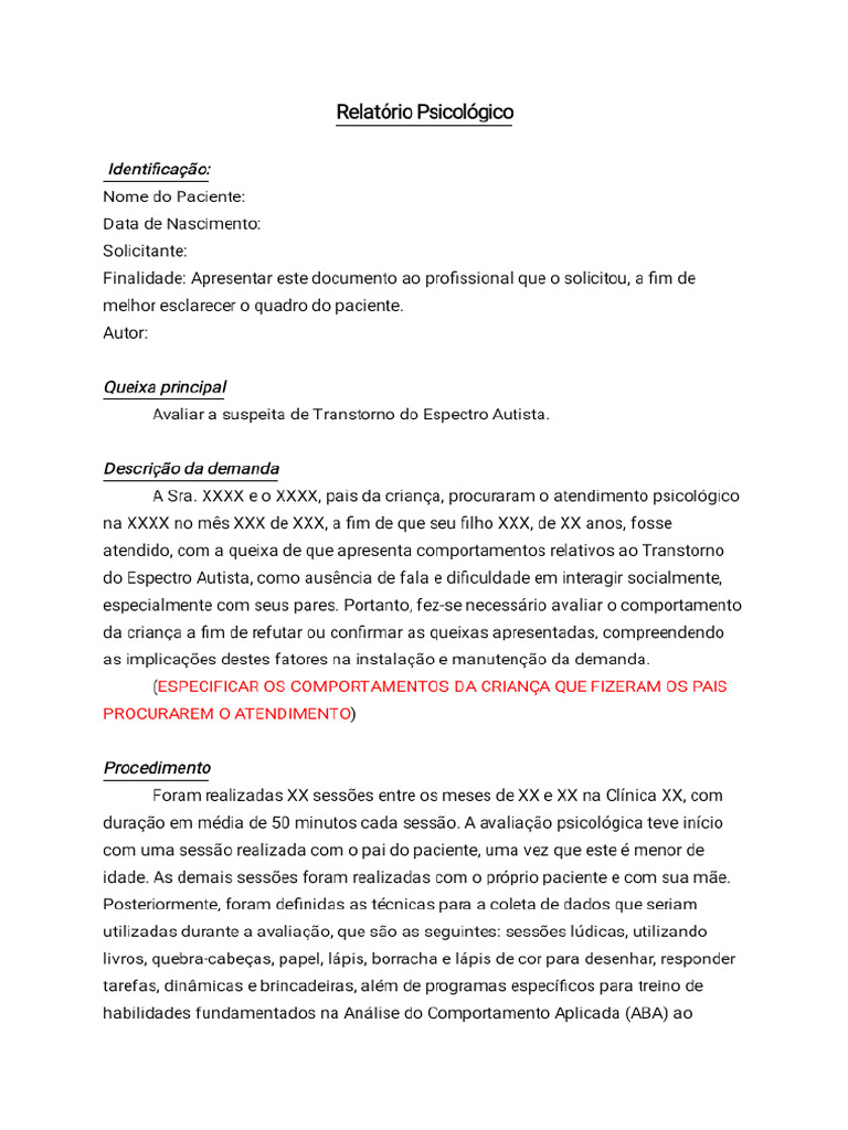 Modelo de Relatório TEA | PDF