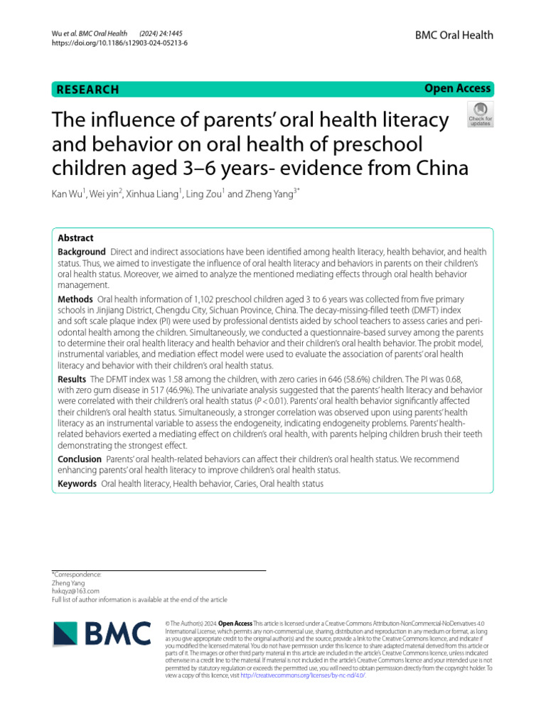 Parents' Impact on Preschoolers' Oral Health | PDF | Dentistry
