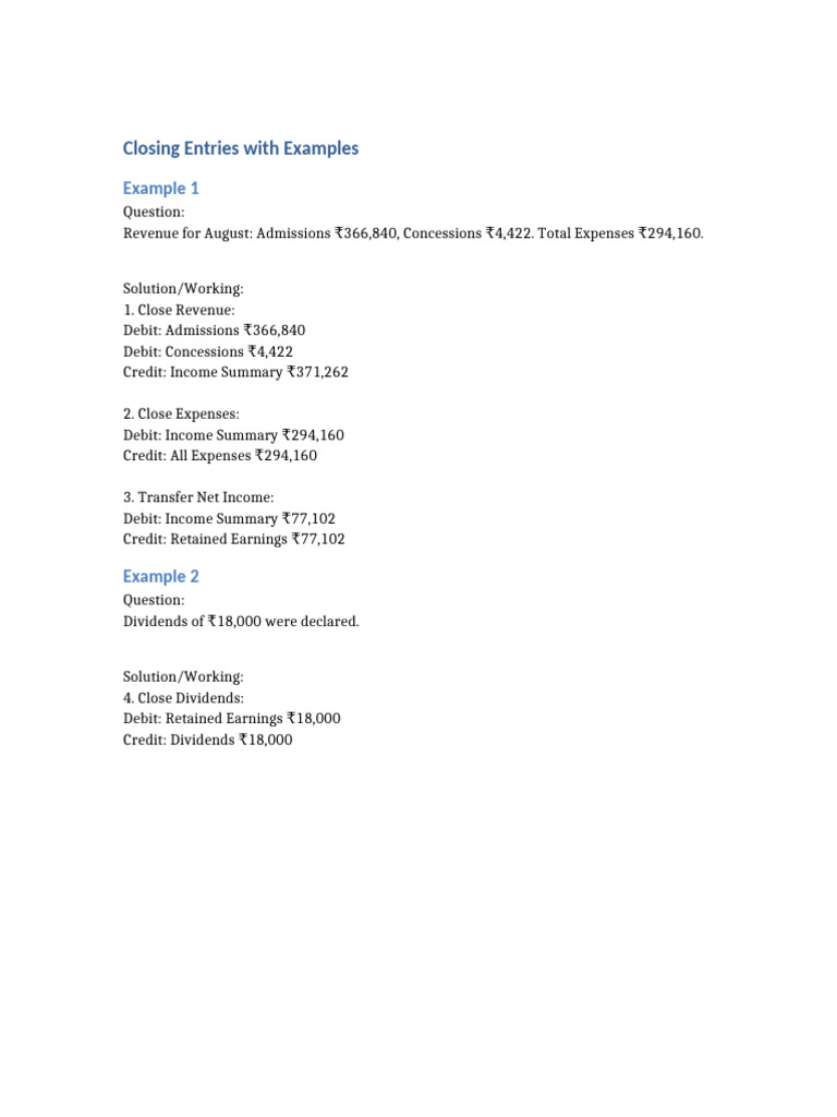 Closing Entries Explained with Examples | PDF