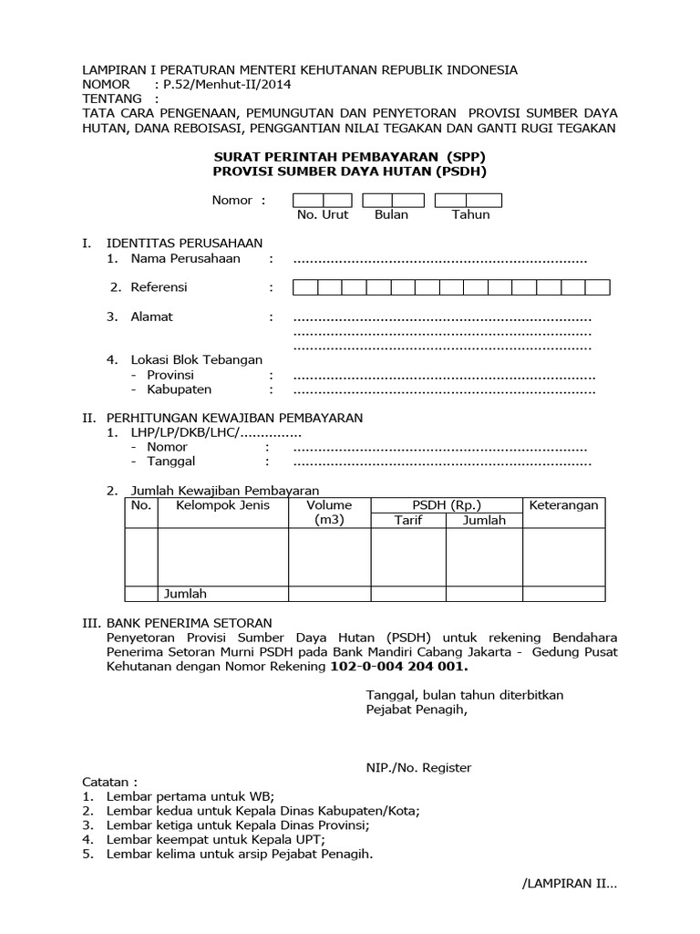P.52. 2014 TTG Pengenaan PSDH & DR (Tabel Laporan) | PDF