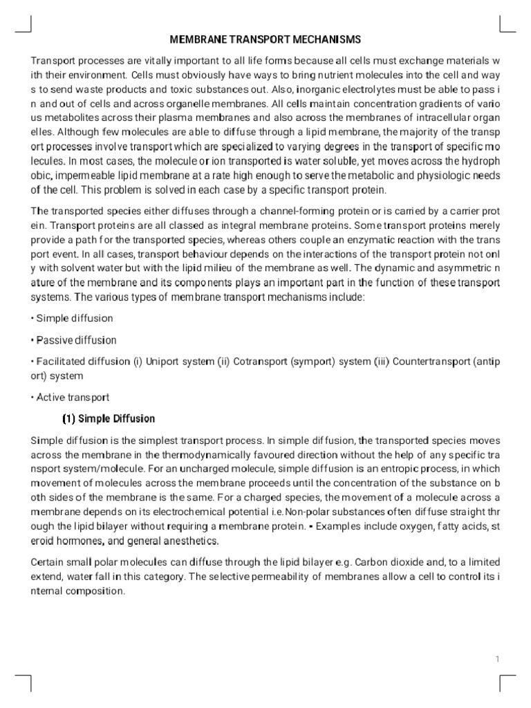 Membrane Transport Systems Notes 5 - Phoenix | PDF