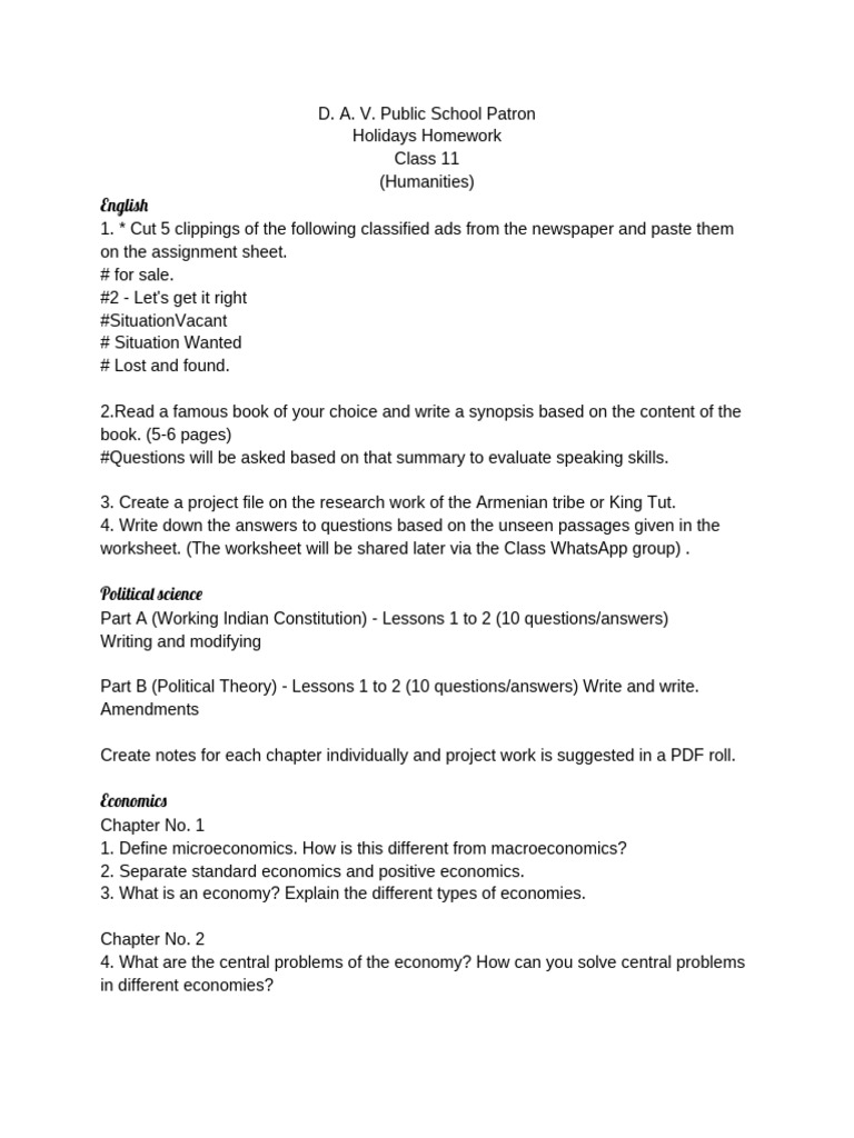 Class 11 Homework Assignments | PDF | Economics | Utility