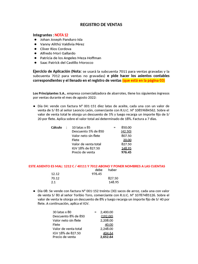 Registro de Ventas y Asientos Contables | PDF | Factura | Dinero