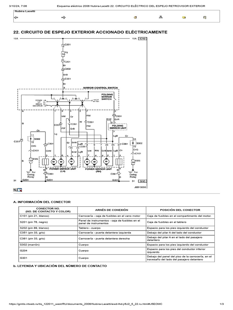 Esquema Eléctrico 2006 Nubira-Lacetti 22. Circuito Eléctrico Del Espejo ...
