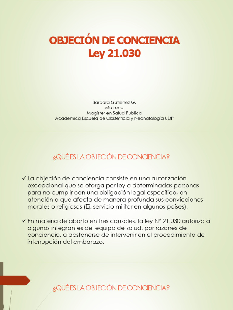 Objeción de Conciencia en Ley 21.030 | PDF | Objetor de conciencia | Aborto