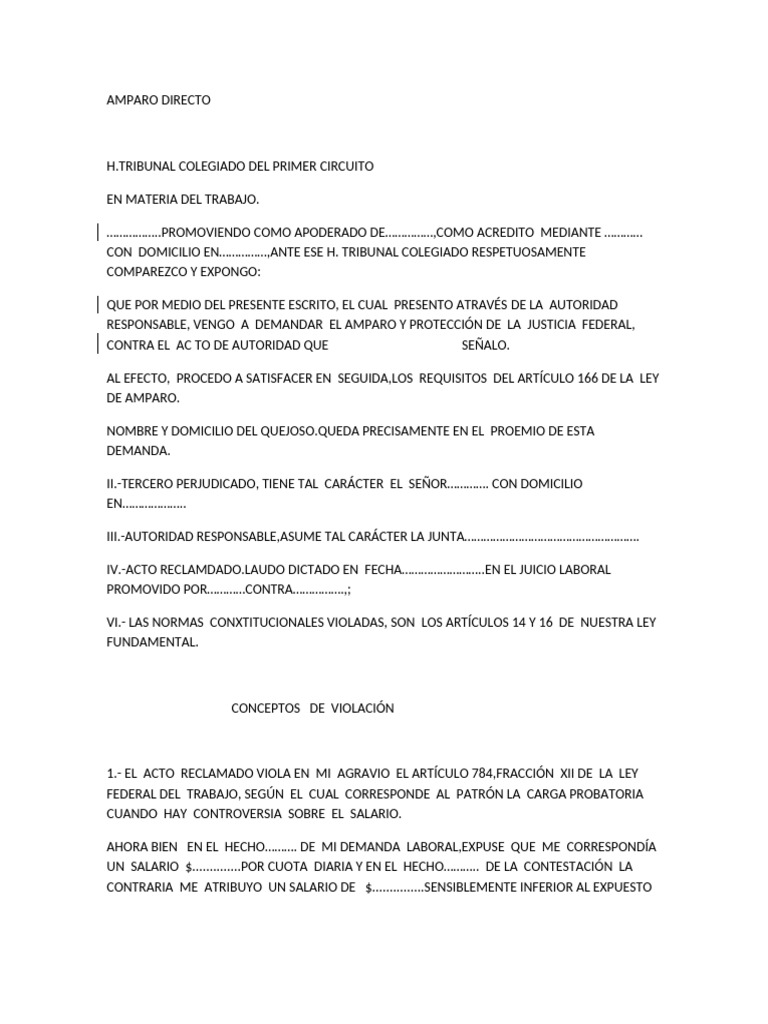 Amparo Directo en Materia Laboral | PDF | Demanda judicial | Violación