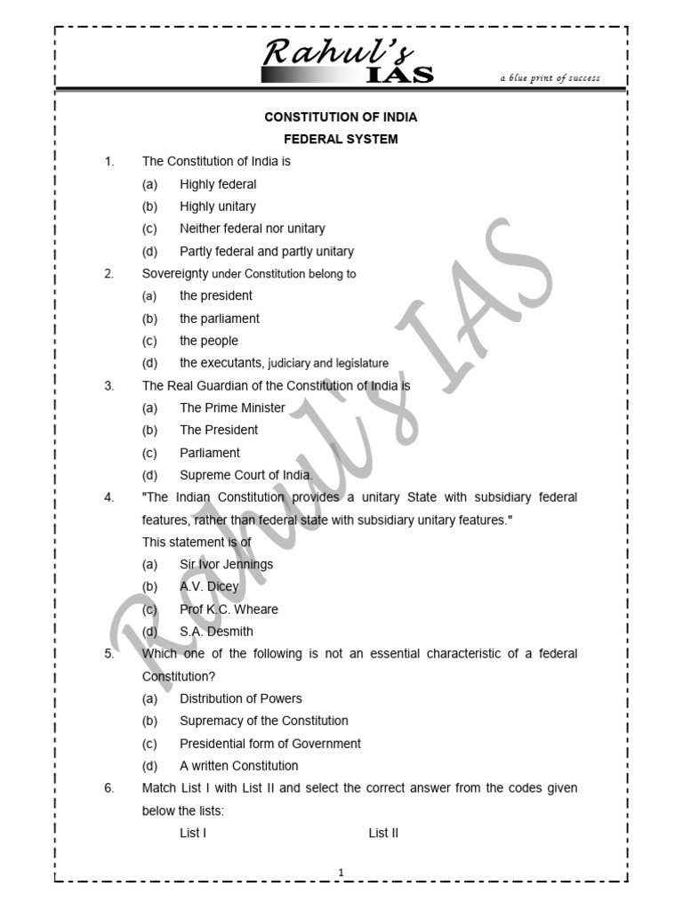 Constitution of India (Federal System) | PDF | Constitution ...