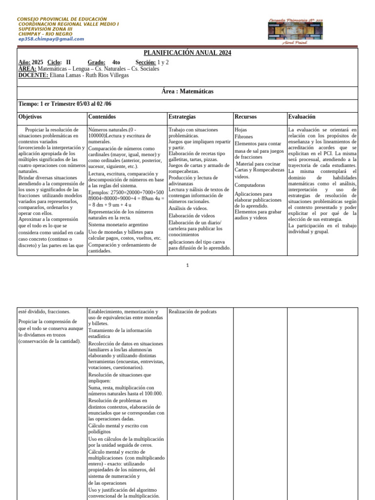 Planificación Anual 2024 para 4to Grado | PDF | Triángulo | División ...