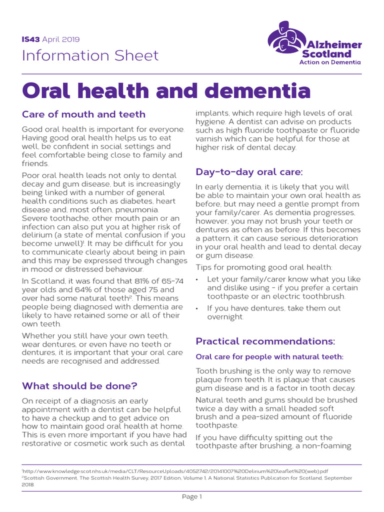 Oral Health and Dementia - April 2018 | PDF | Oral Hygiene | Dentures