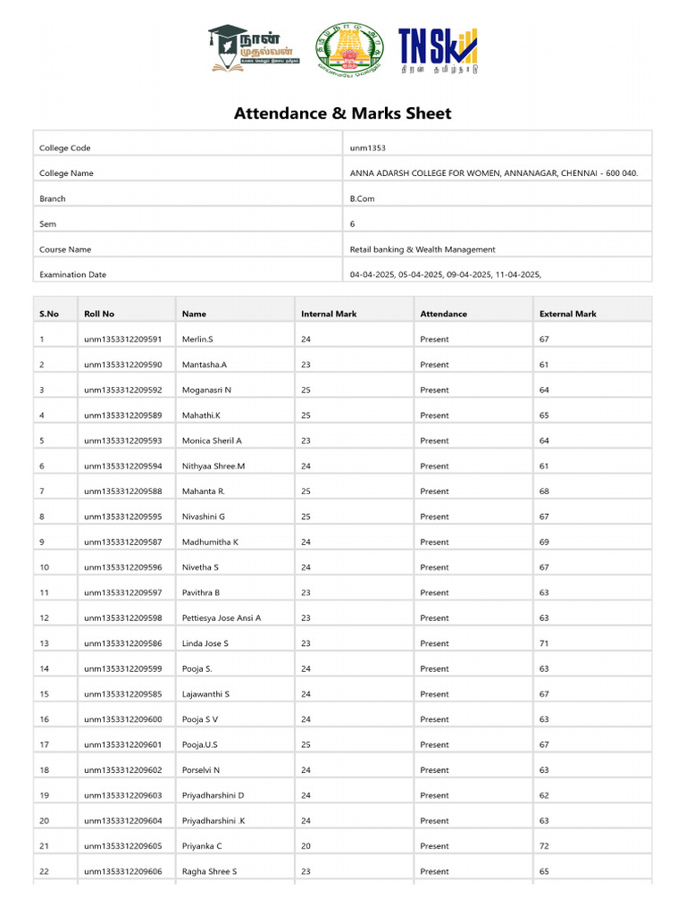 Attendance Marks Sheet | PDF