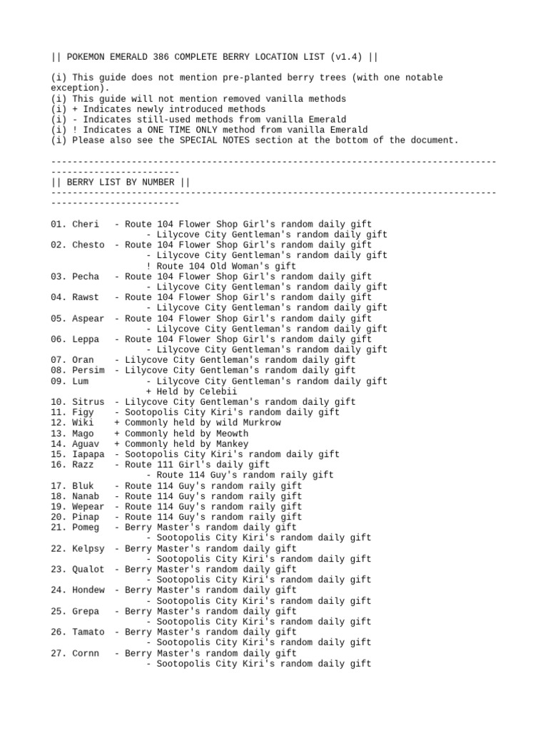 Complete Berry Locations in Emerald | PDF