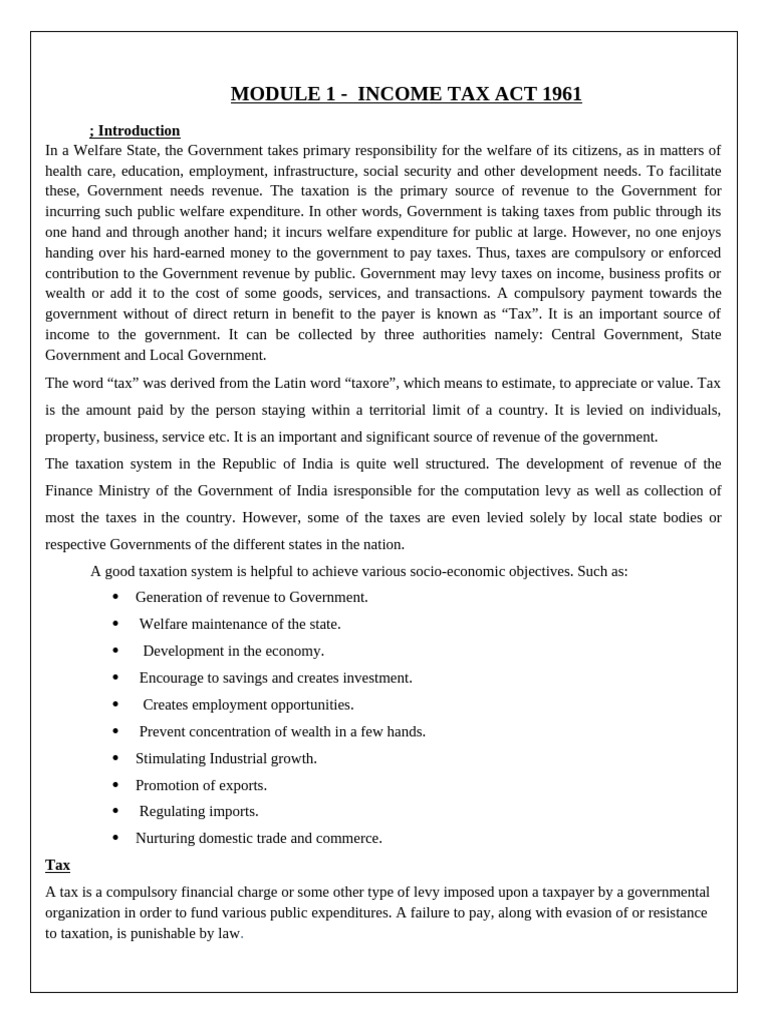 Overview of Income Tax Act 1961 | PDF | Taxes | Direct Tax