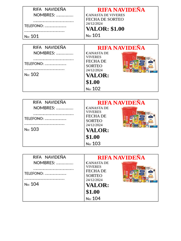 Rifa Navideña: Canasta de Viveres | PDF