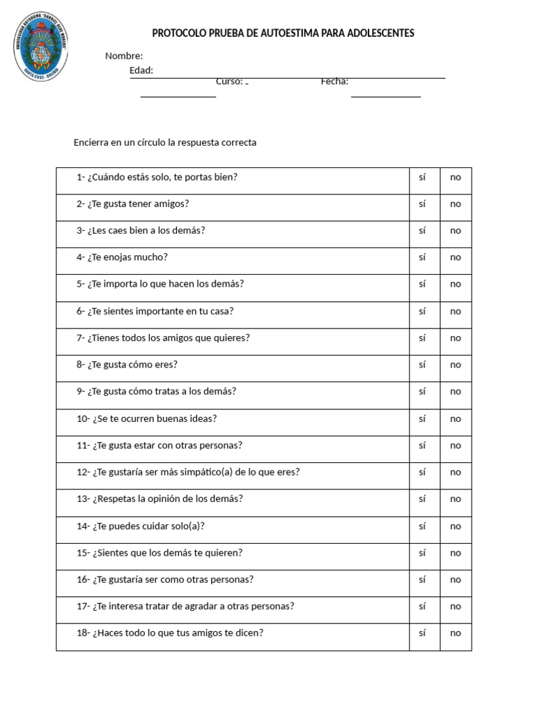 Protocolo de Autoestima para Adolescentes | PDF | Autoestima