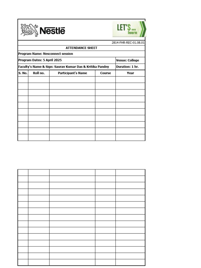 Nesconnect Session Attendance Sheet | PDF