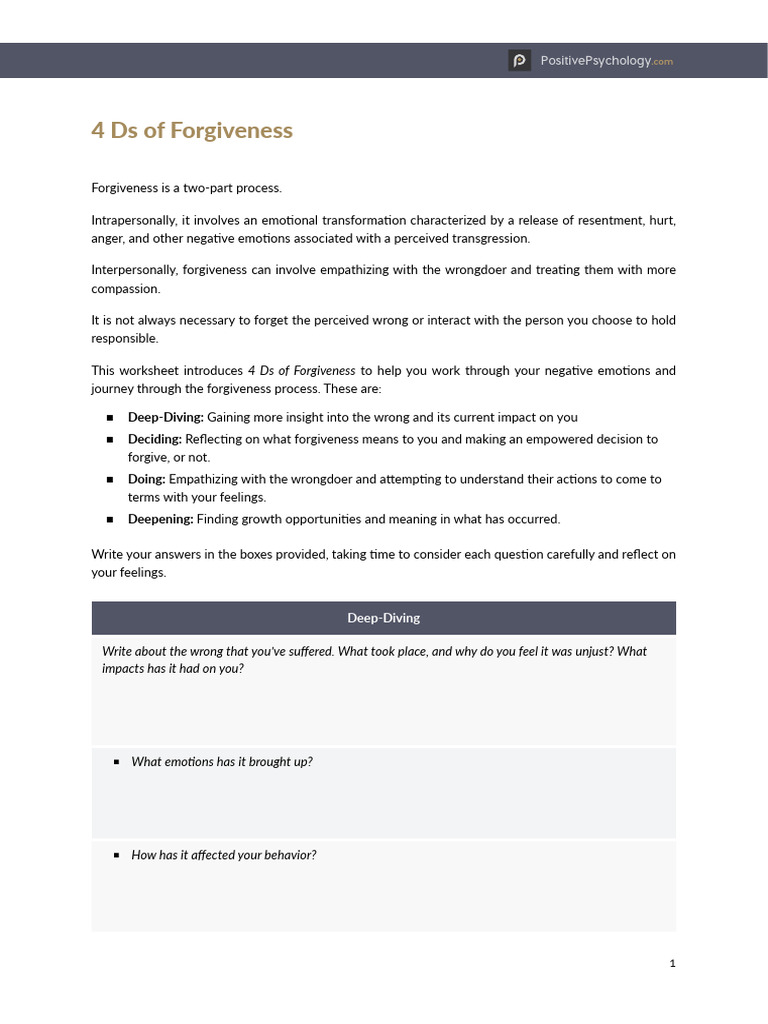 4 Ds of Forgiveness Worksheet Guide | PDF | Forgiveness | Behavioural ...