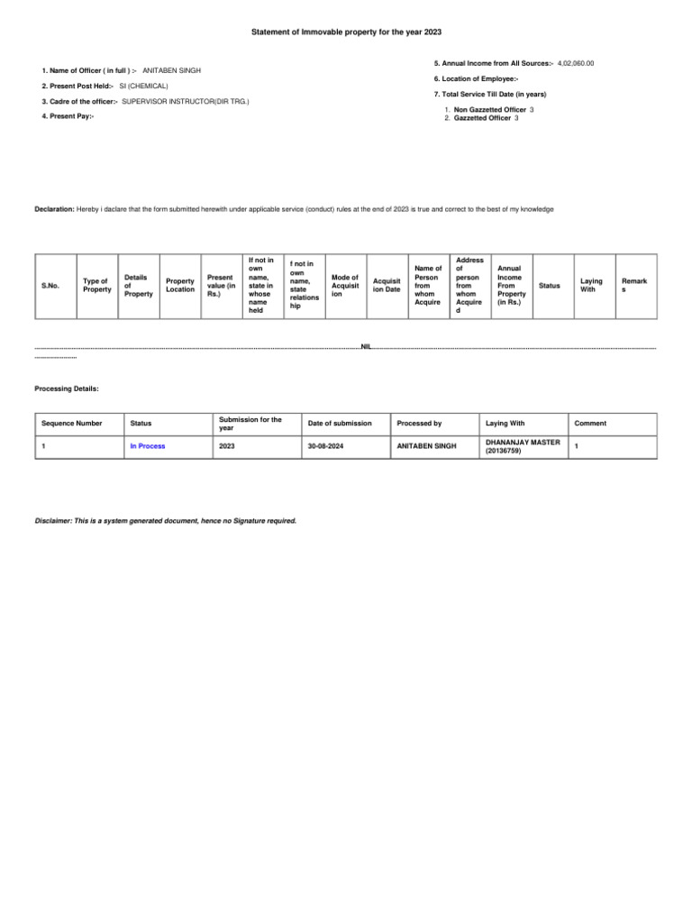 2023 Immovable Property Statement | PDF | Chess Theory | Chess