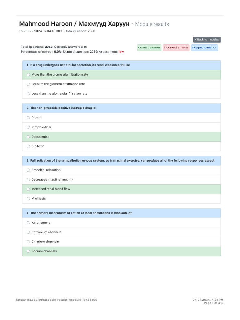 Module Results: Low Assessment Score | PDF | Acetylcholine | Pharmacology