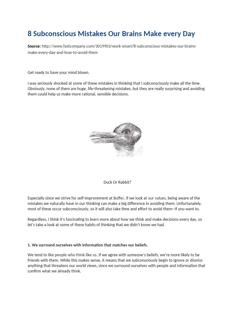 8 Subconscious Mistakes Our Brains Make Every Day | PDF | Thought ...