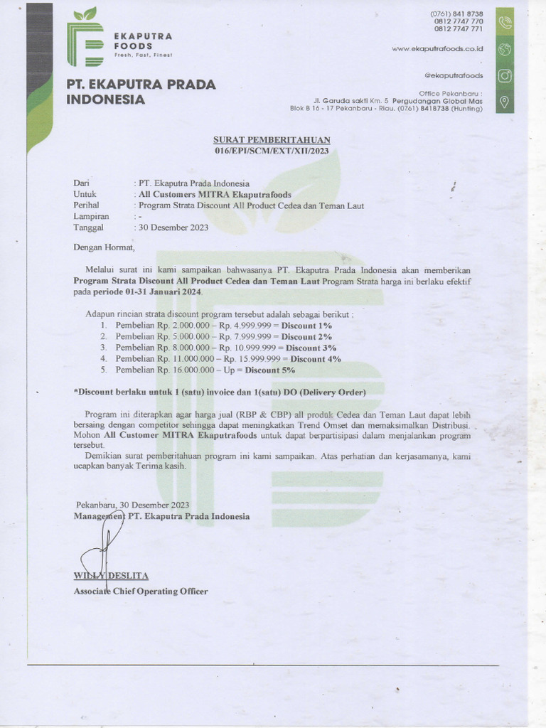 016 Strata Discount Produk Cedea & Teman Laut Jan 2024 - Mitra | PDF