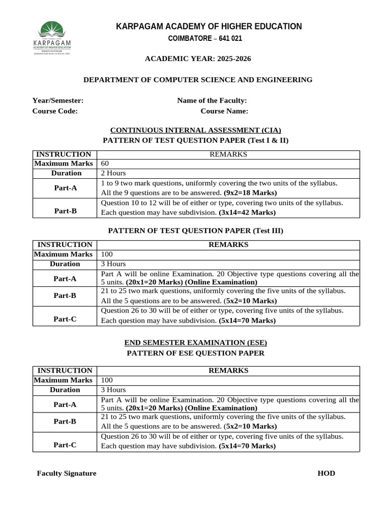 Internal Exam Paper Pattern 2025 | PDF | Educational Stages