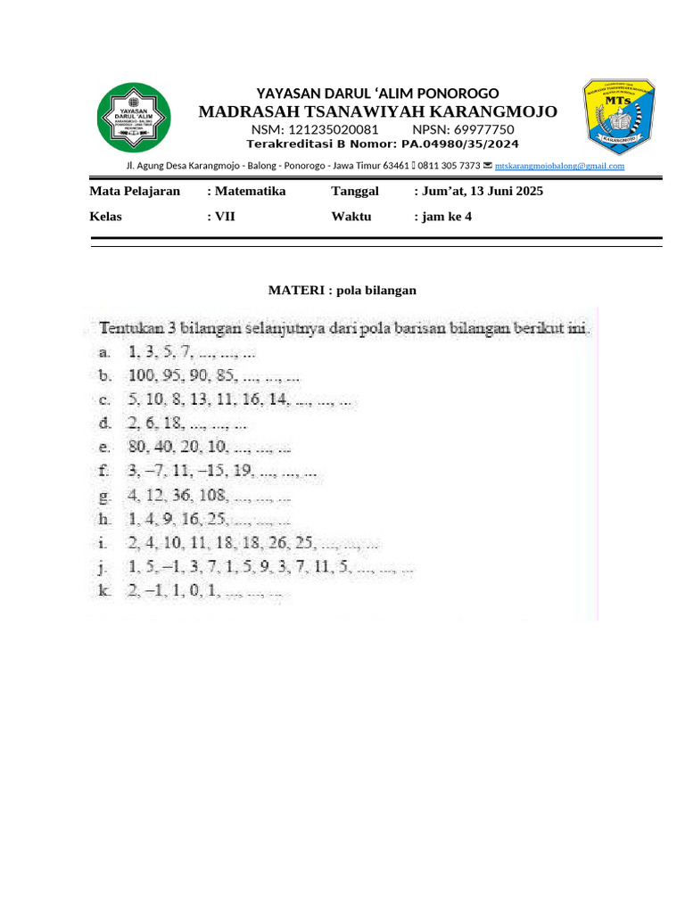 Matematika MTS 13 Juni | PDF