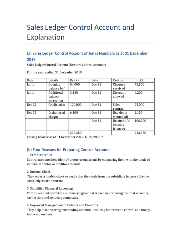 Sales Ledger Control Account Jonas Nambala | PDF