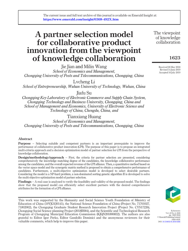 Jian Et Al. 2019. A Partner Selection Model For Collaborative Product ...