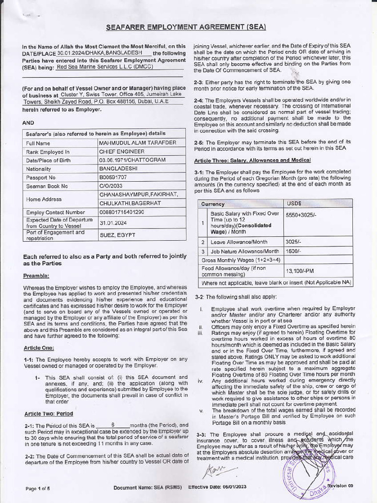 Seafarer Employment Agreement Guide | PDF