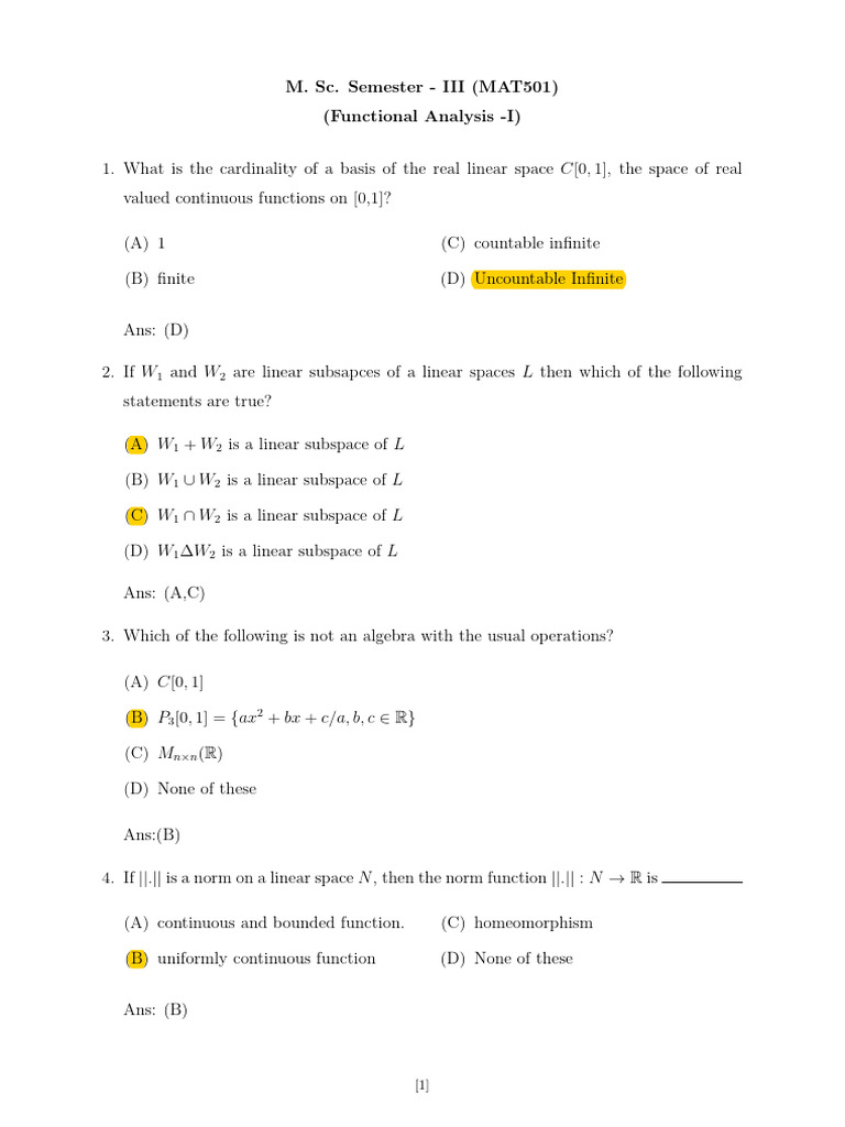 Functional Analysis Exam Questions | PDF | Sequence | Vector Space