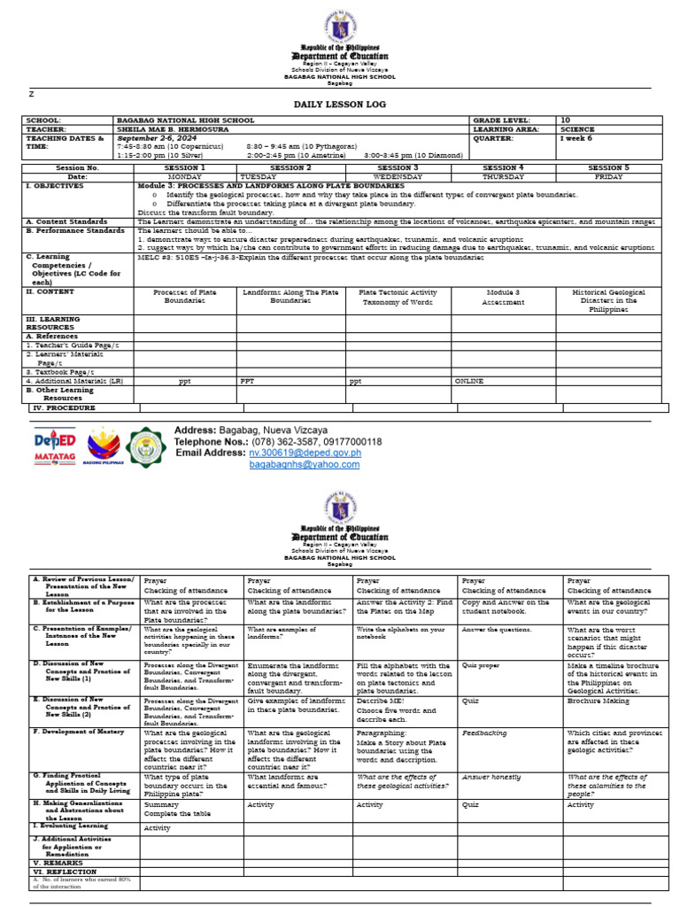Grade 10 Science Daily Lesson Log | PDF | Earthquakes | Volcano